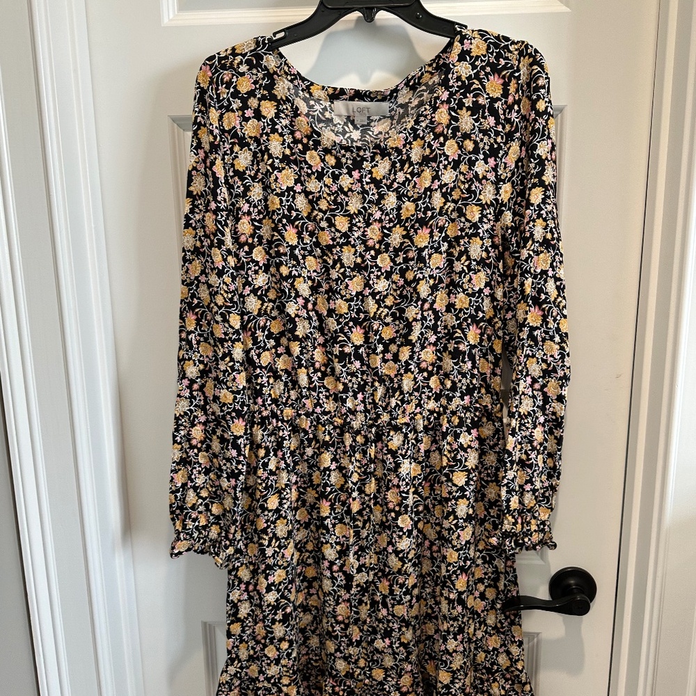 Loft Black Floral Dress size medium